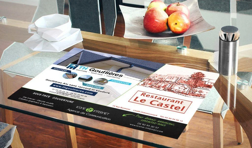set de table publicitaire menu