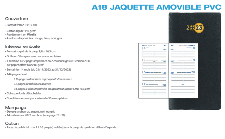 A18 JAQUETTE AMOVIBLE PVC