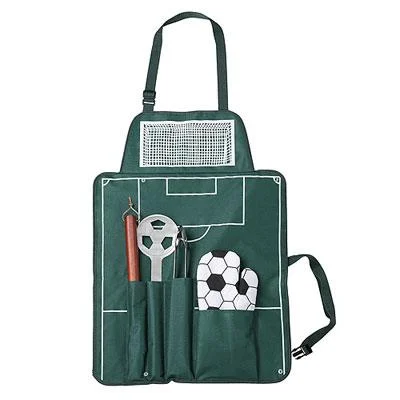 Tablier barbecue 'football'en polyester 600D comprenant une spatule,une fourchette à viande et une pince