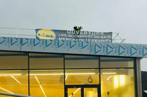 pose d'une bache microperforée pour LIDL avignon
