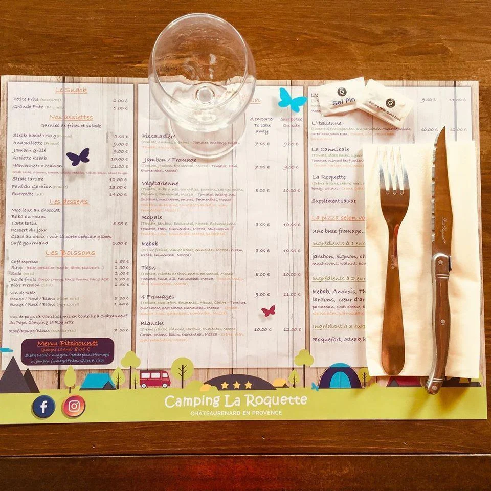 set de table publicitaire menu