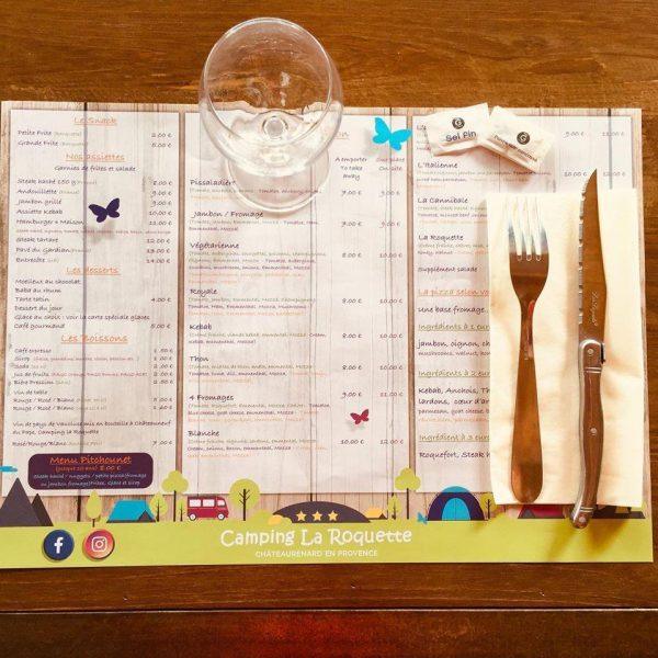 set de table publicitaire menu