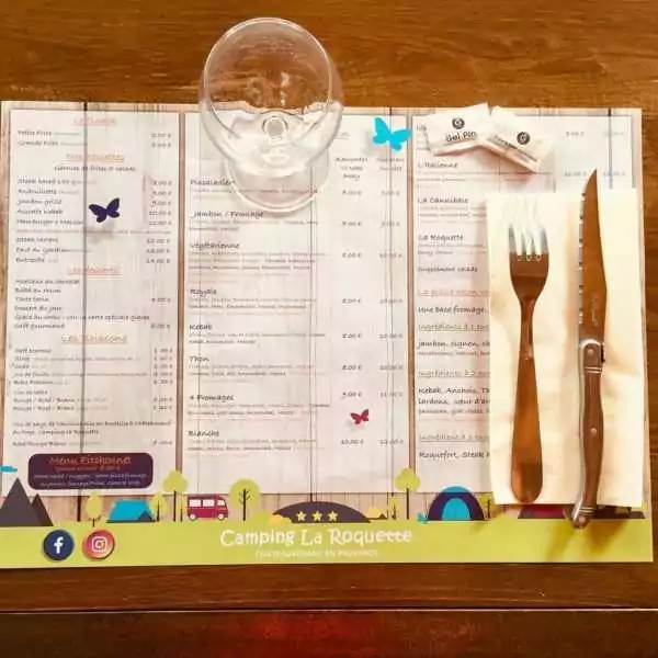 set de table publicitaire menu