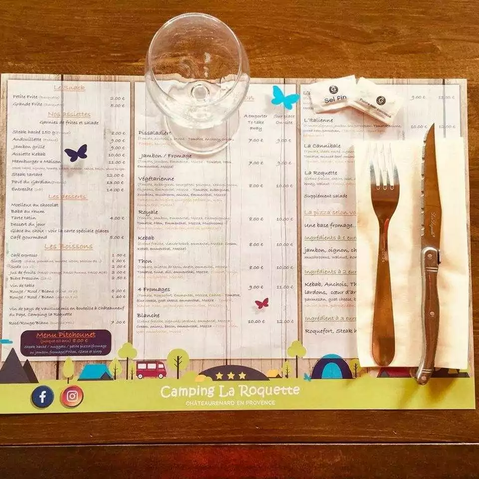 set de table publicitaire menu