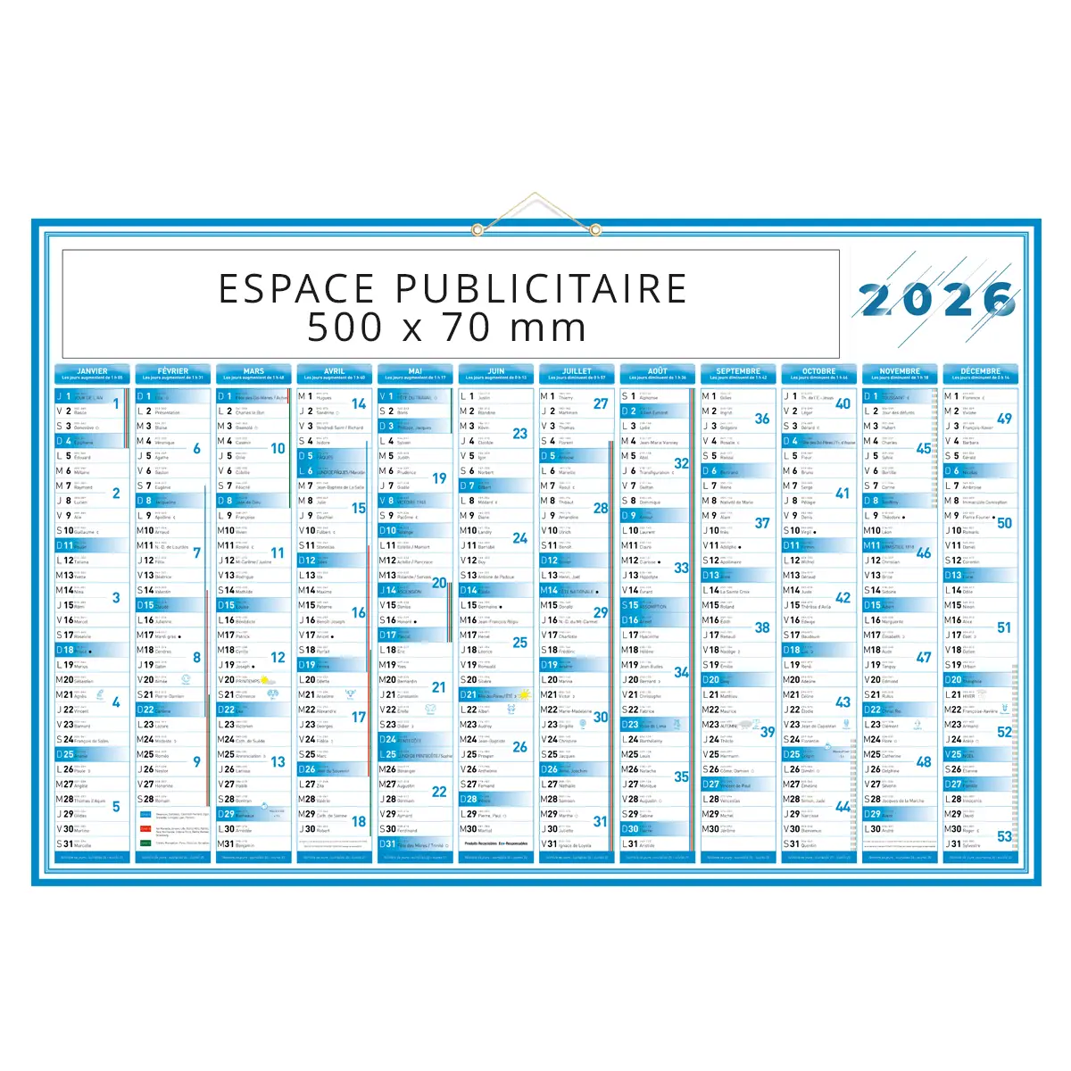calendriers de banque personnalisé 2026