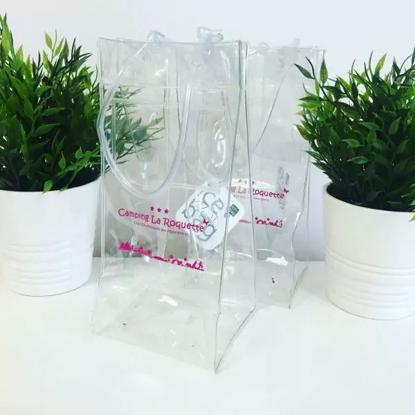 Ice bag transparent personnalisé camping rosé