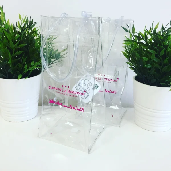 Ice bag transparent personnalisé camping rosé