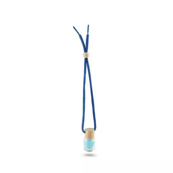 Parfum d´ambiance senteur Océan. Pot en verre de 5 ml avec bouchon en bois, cordon assorti et accessoire de réglage en bois. Présenté dans une petite boite individuelle en PVC. 5 ml. Arôme Océan Verre