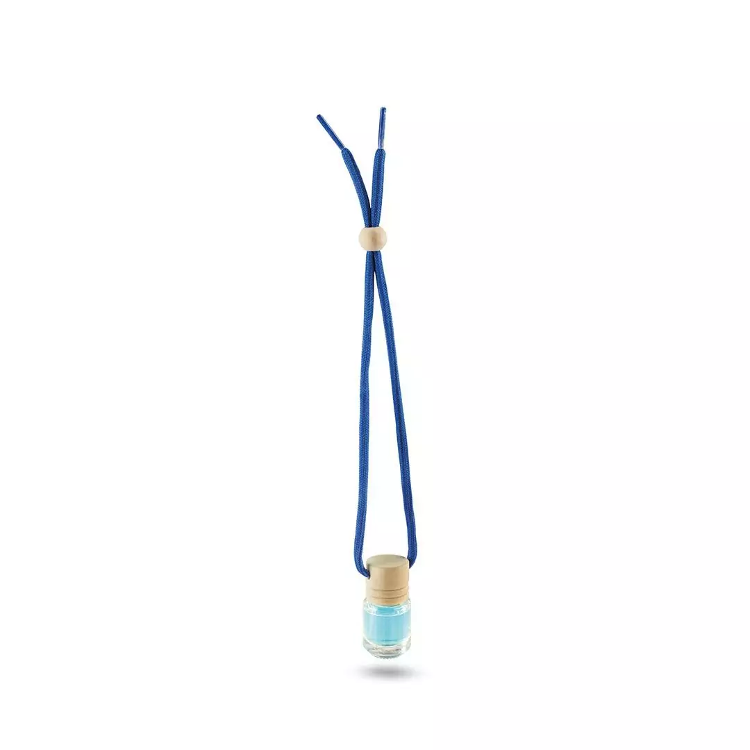 Parfum d´ambiance senteur Océan. Pot en verre de 5 ml avec bouchon en bois, cordon assorti et accessoire de réglage en bois. Présenté dans une petite boite individuelle en PVC. 5 ml. Arôme Océan Verre