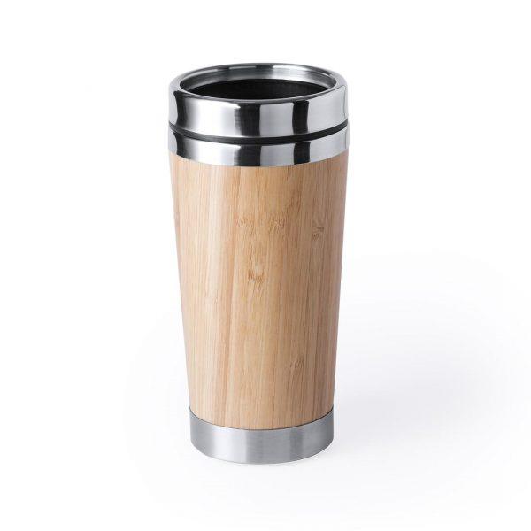 Gobelet de voyage en acier inoxydable de finition bambou, d une capacité de 500 ml. Avec couvercle dosificateur de sécurité. Présentation boite individuelle design. 500 ml. Présentation Individuelle Bambou/ Acier Inox