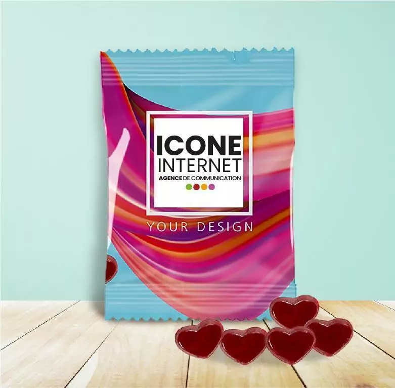 Bonbon forme coeur personnalisé et publicitaire