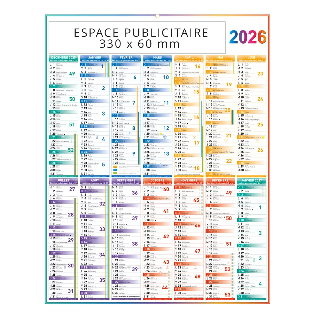 calendriers de banque personnalisé 2026 quadri
