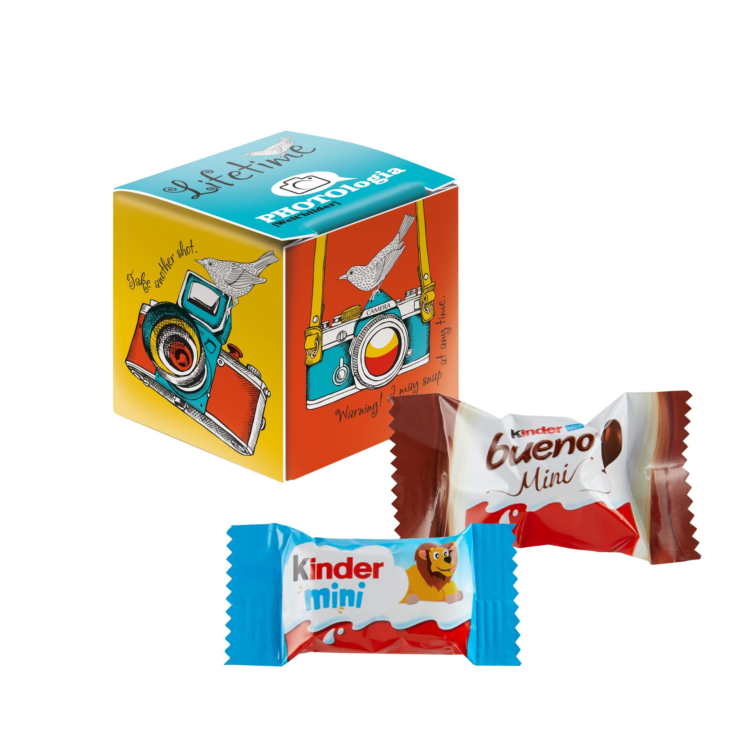 Mini-cube publicitaire avec Kinder Chocolat Mini et Kinder Bueno Mini