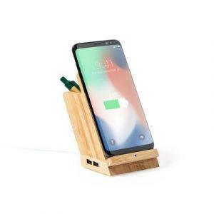 Chargeur sans fil Bamboo 5W, hub USB 2.0 avec 4 ports, porte-stylo, support de téléphone, 4 entrées USB, fonctionne avec les appareils avec fonction de charge par induction, câble micro USB inclus
