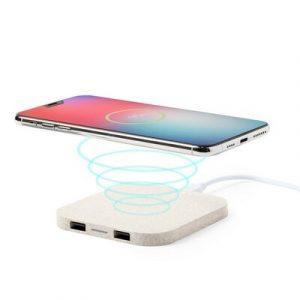 Chargeur sans fil 10W en fibres de paille de blé, fonctionne avec les appareils avec fonction de charge par induction, la possibilité de charger trois appareils en même temps, 2 sorties USB 5V/1A, entrée micro USB 5V/2A, câble micro USB inclus