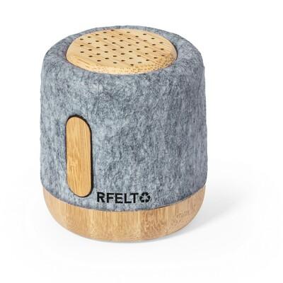 Enceinte sans fil BT 5.1 3W, corps en bambou et feutre RPET, batterie 300 mAh, autonomie : 2-4h, distance de travail jusqu'à 10 m, entrée USB-C, câble USB-C inclus
