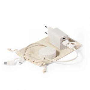 Kit de chargement de voyage en paille de blé, câble de charge et de synchronisation rétractable avec 4 prises : USB, micro USB, USB type C et prise compatible appareils iOS, chargeur mural avec ports USB et USB type C, pochette en coton