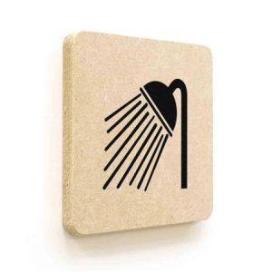 Plaque de porte carrée Picto Douche en Bois médium - 120 x 120 - Gamme Leaf®