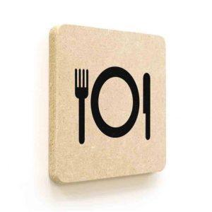 Plaque de porte carrée Picto Restauration en Bois médium - 120 x 120 - Gamme Leaf®