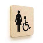 Plaque de porte carrée Picto Toilettes Femmes Handicapés en Bois médium - 120 x 120 - Gamme Leaf®