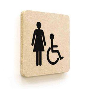 Plaque de porte carrée Picto Toilettes Femmes Handicapés en Bois médium - 120 x 120 - Gamme Leaf®