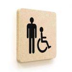 Plaque de porte carrée Picto Toilettes Hommes Handicapés en Bois médium - 120 x 120 - Gamme Leaf®