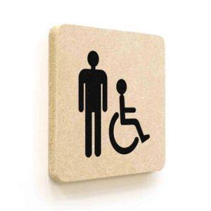 Plaque de porte carrée Picto Toilettes Hommes Handicapés en Bois médium - 120 x 120 - Gamme Leaf®