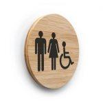 Plaque de porte picto Toilettes Hommes Femmes PMR ø 100 mm - gamme Bamboo
