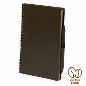 Carnet A5 (80 feuilles lignées), couverture souple en fibre de café, reliure spirale, Stylo bille avec corps en fibre de café inclus