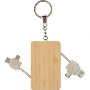 Câble de charge, porte-clés en bambou, 4 embouts : USB, 2x USB type C, compatible iOS