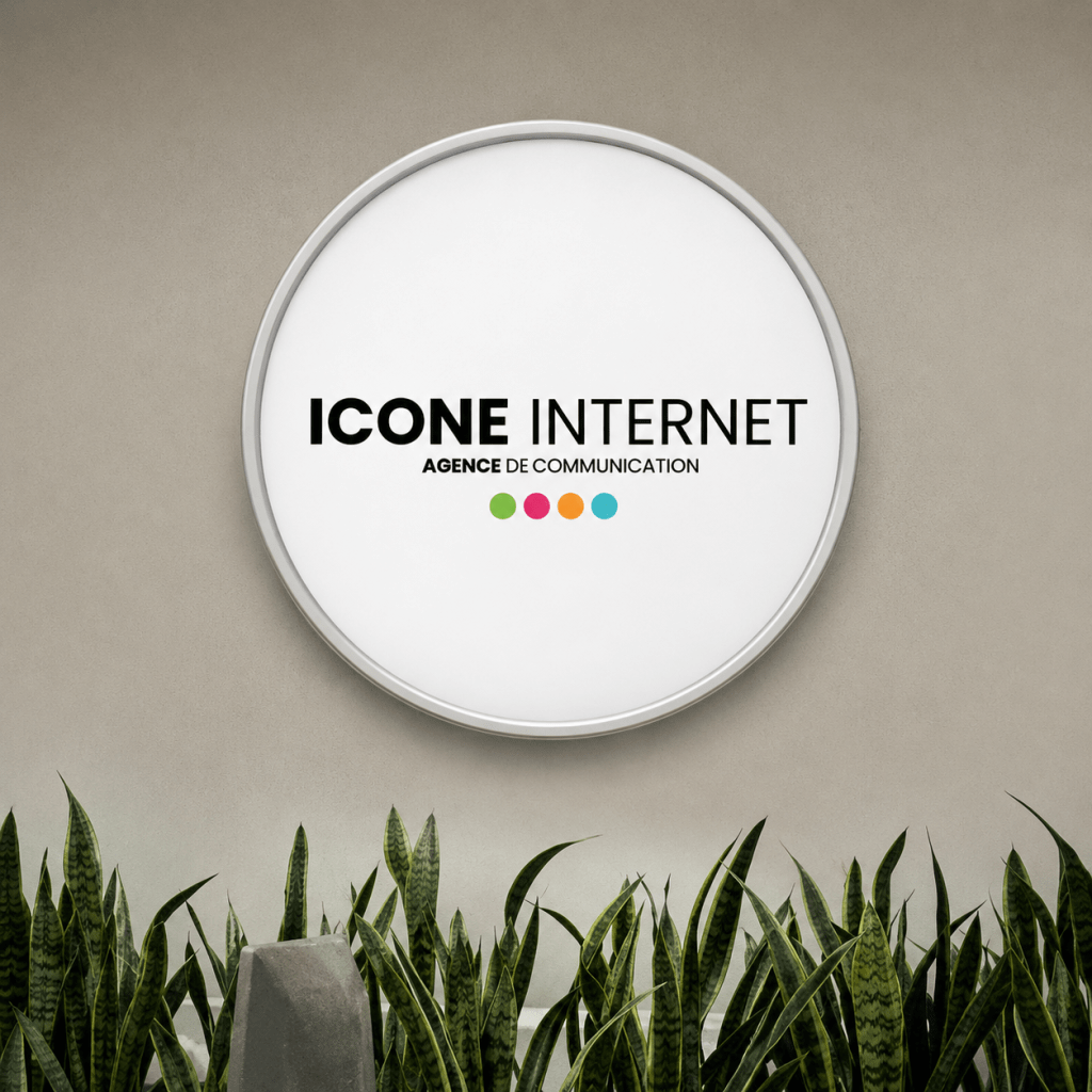 caisson lumineux rond Icone Internet affichant le logo centré