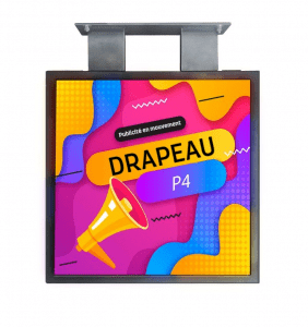 Ecran LED enseigne drapeau deux faces LED P4 Full Color extérieur châssis aluminium 70 x 70 cm-signaletique digitale
