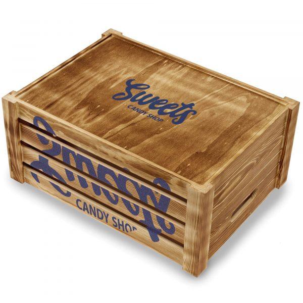 Grande caisse d'exposition en bois bruni GOODIES RESTAURANTS