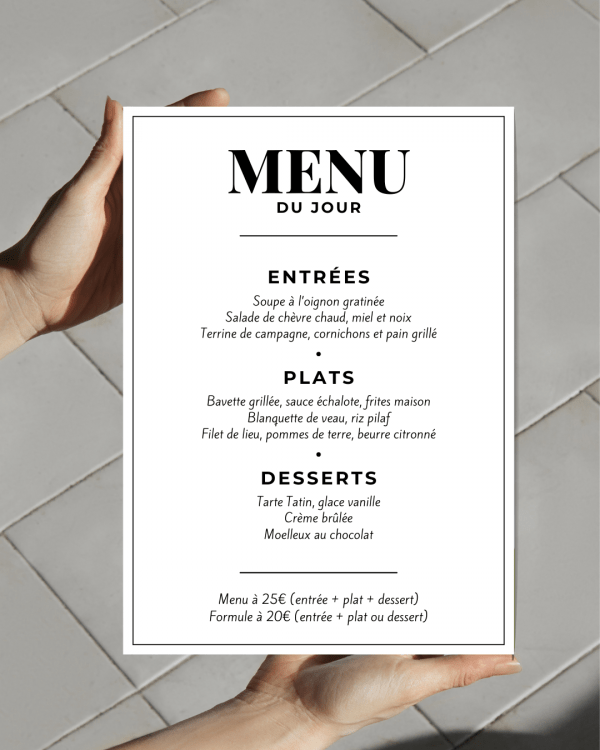 Carte de menu simple