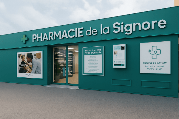 Pose d’adhésif pour pharmacie
