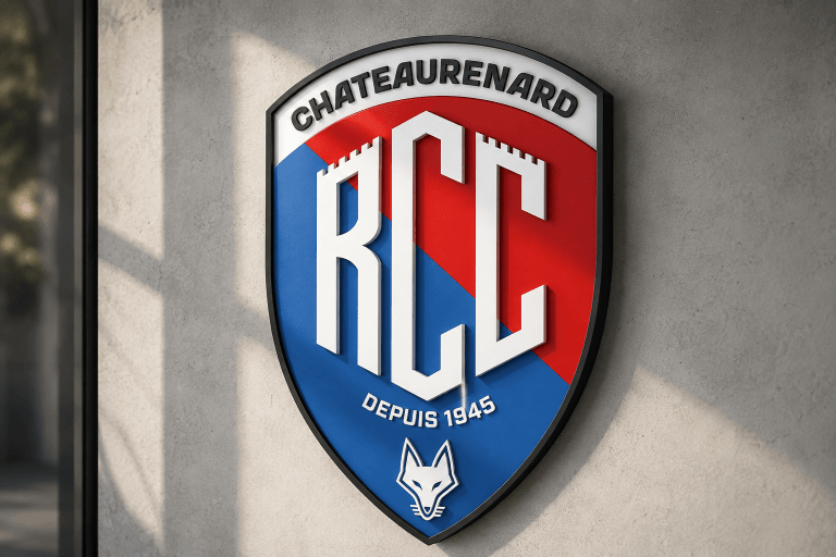 Logo du Châteaurenard RC avec les lettres R C, « Depuis 1945 » et une tête de renard