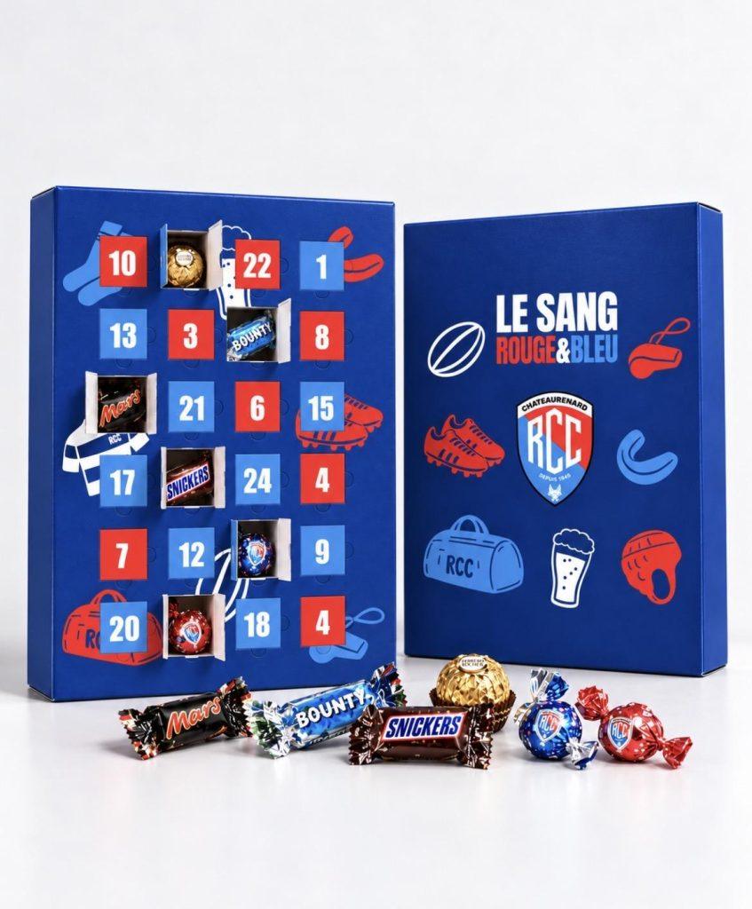 Calendrier de l'Avent bleu et rouge RCC Le Sang Rouge & Bleu avec boîte et chocolats