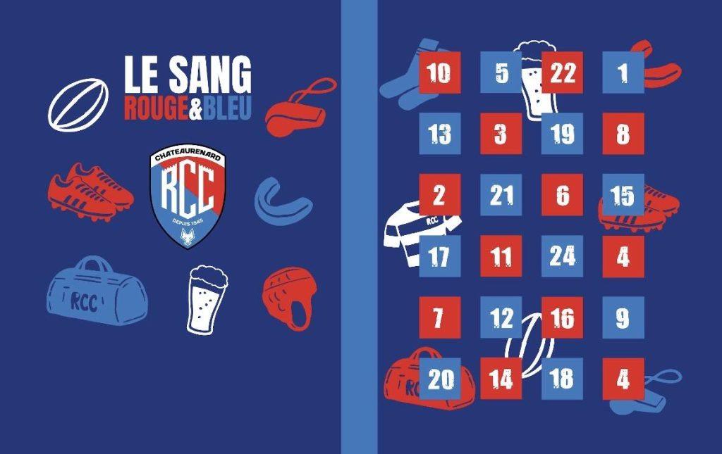 Maquette d'un calendrier de l'Avent personnalisé RCC Le Sang Rouge & Bleu